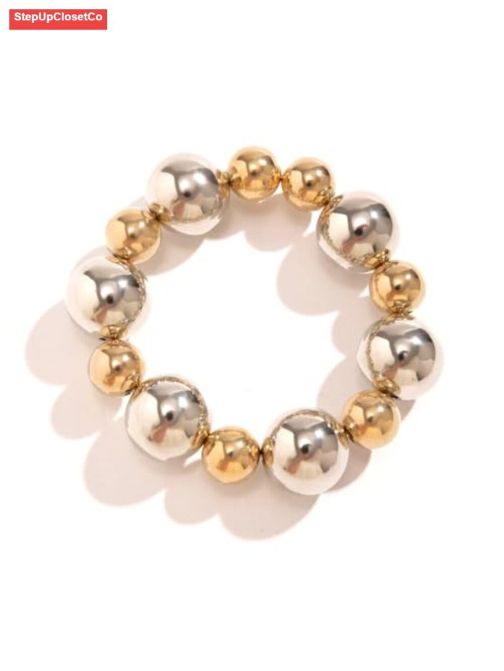 Chunky Gold Beaded Bracelet, Elastic Stretch Bangle for Women, Trendy Stackable